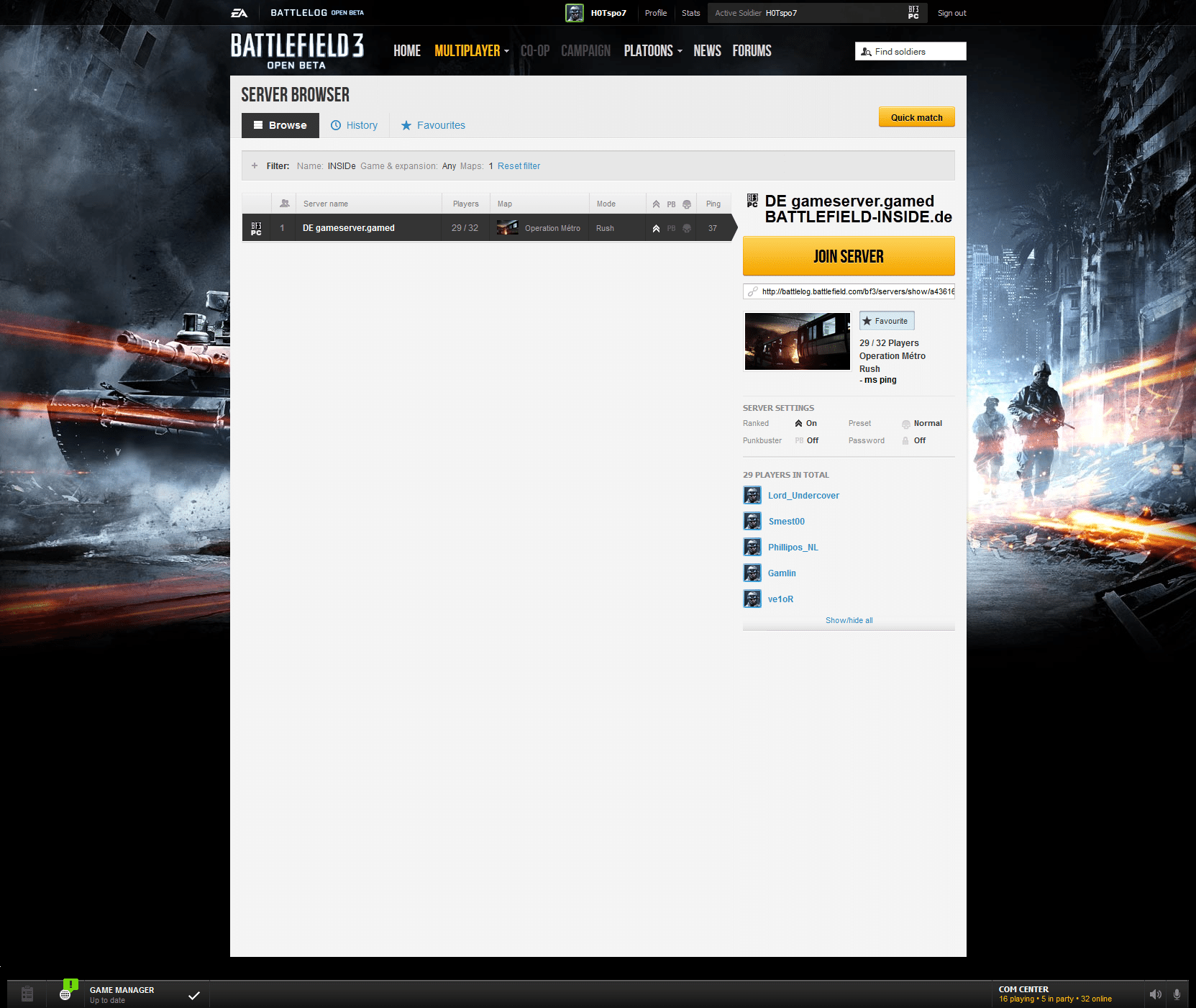 Unser Battlefield 3 Beta Gameserver von gamed!de