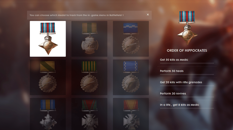 Battlefield 1 Beta Spielerprofil samt Stats, Auszeichnungen und Ausrüstung im Web anpassen 5 Battlefield 1 Player achievements