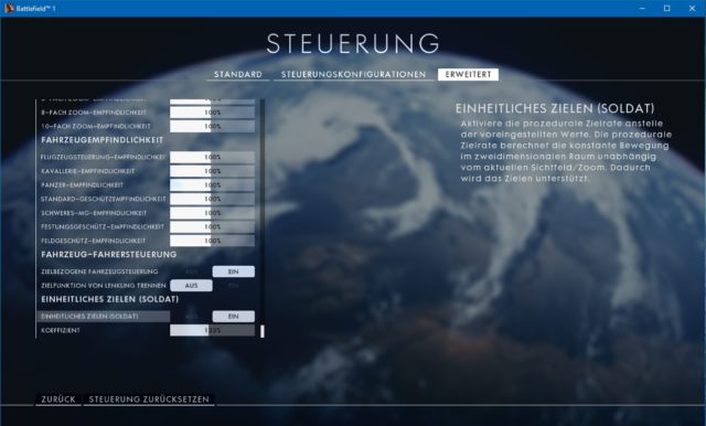 Battlefield 1 Steuerungseinstellungen (Erweitert)