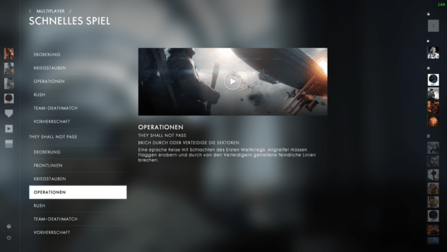 Das Battlefield 1 UI Update bringt unter anderem neuen Optionen für die Quickmatch Funktion