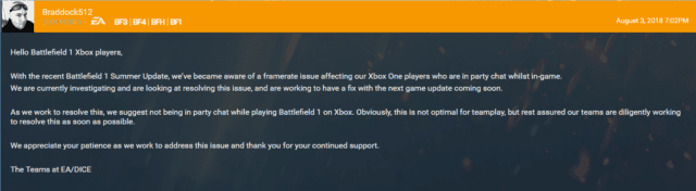 Battlefield 1 Xbox Party Summer Framedrops Lag Problem Workaround