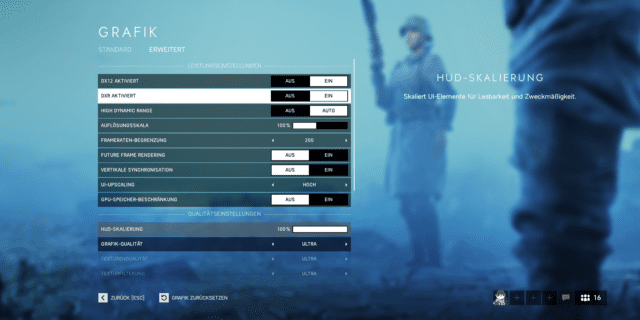 Wir haben Battlefield V mit Raytracing und einer RTX 2080TI getestet 3 Die RTX bzw. DXR Option muss in Battlefield V in den Grafikeinstellungen aktiviert werden.