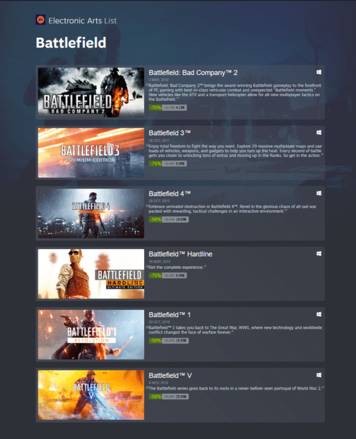 battlefield games auf steam