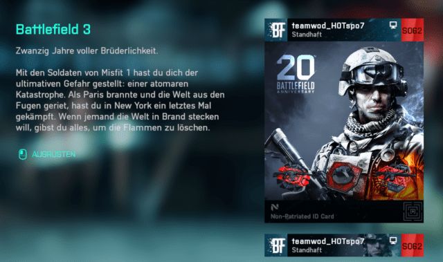 Battlefield 2042: "20th Anniversary of Battlefield" Playcards jetzt verfügbar 4 2022 09 06 16 29 30 Battlefield™ 2042